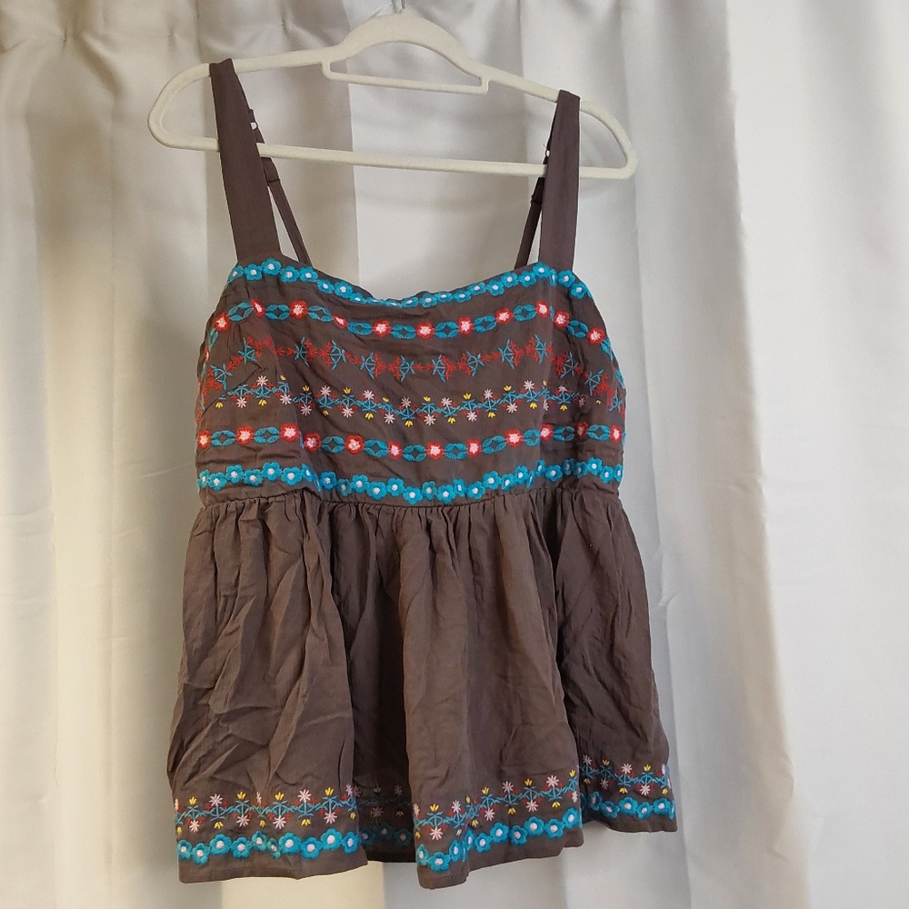 Torrid Women's Size 0 Embroidered Peplum Top Gauze Dark Gray Floral Sleeveless